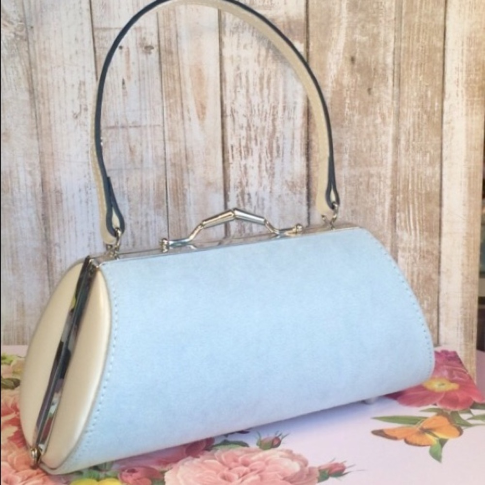 Light blue suede purse evening bag baby blue